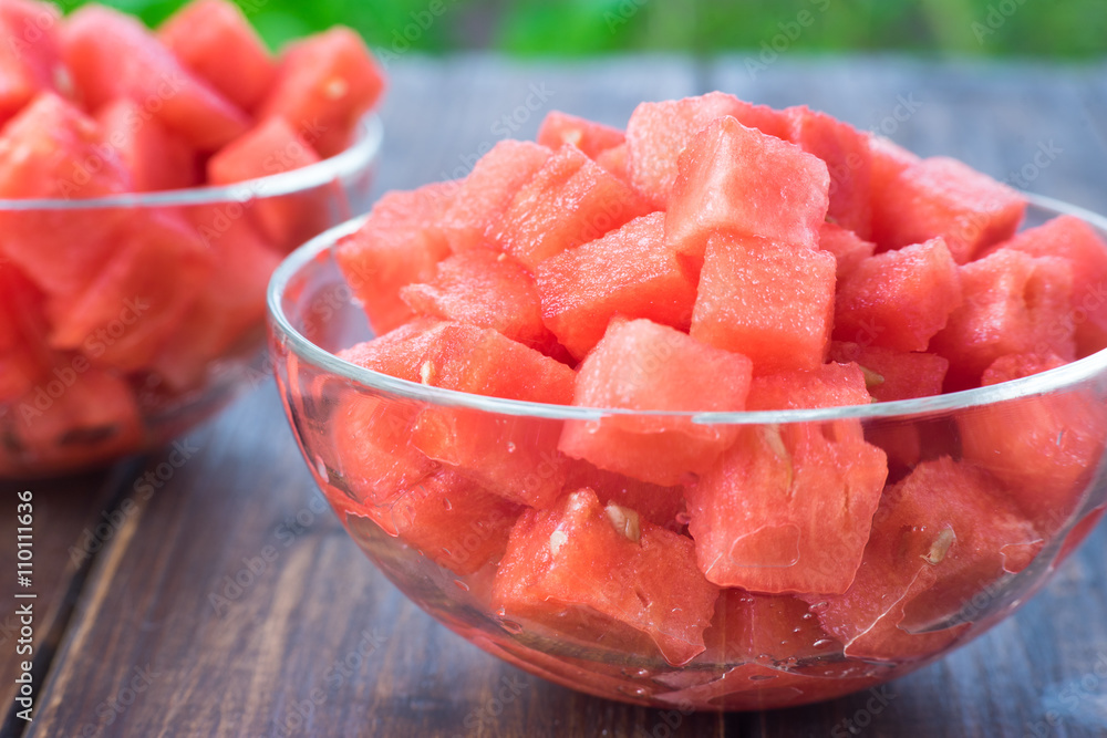 Close up of watermelon cut in small peaces Close up of watermelon cut in small peaces
