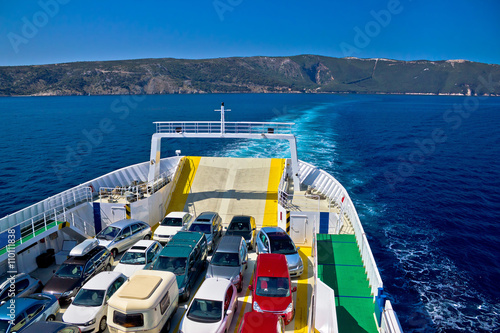 Leinwand Poster Ferry boat tourist line to island