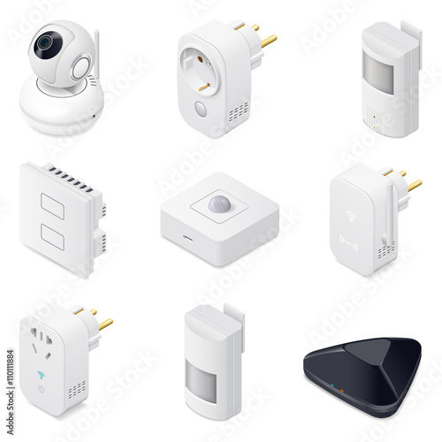 Smart home technology appliances icometric icon set
