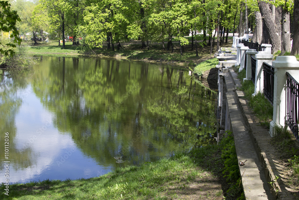 Lefortovo Park. Moscow. Beautiful quiet pond in a city park