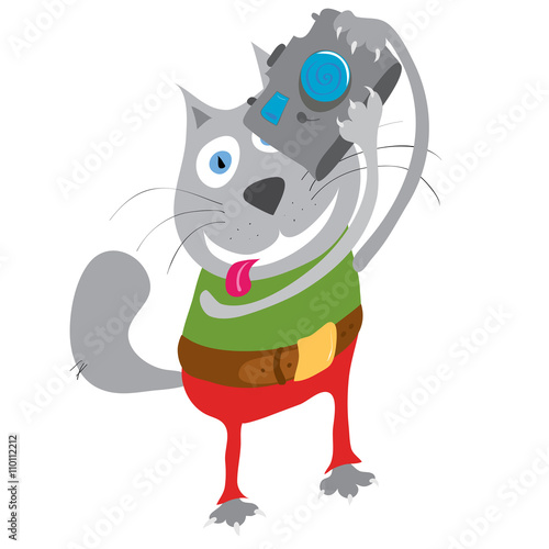 Merry Cat fotografer/vector smiling cat in red pants and with photo camera