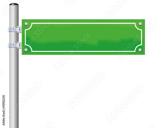 Street sign - blank, green, fixed on a pole. Isolated vector illustration on white background.