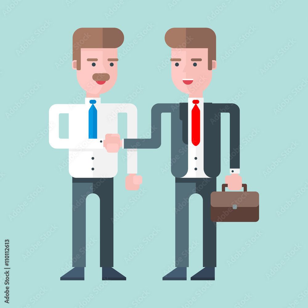 Two businessmen shaking hands. Flat vector illustration. Two businessmen shaking hands. Flat vector illustration.