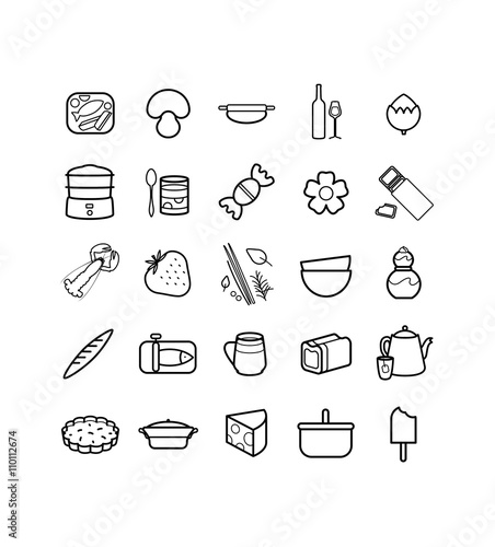 Cuisine, Cuisiner, Ustensiles, Nourriture, Manger, Restaurant, pictos, Vectoriel, Food truck, Restauration, Dessin