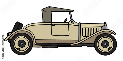 Vintage cream roadster / Hand drawing, vector illustration