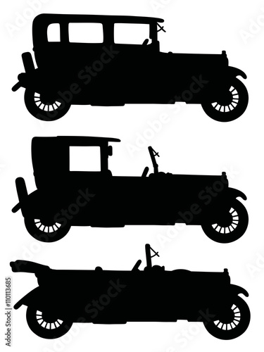 Vintage black cars silhouettes / Hand drawing, vector illustration