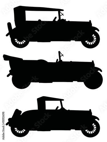 Vintage black cars silhouettes / Hand drawing, vector illustration