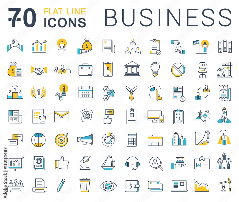 Set Vector Flat Line Icons Business Set Vector Flat Line Icons Business