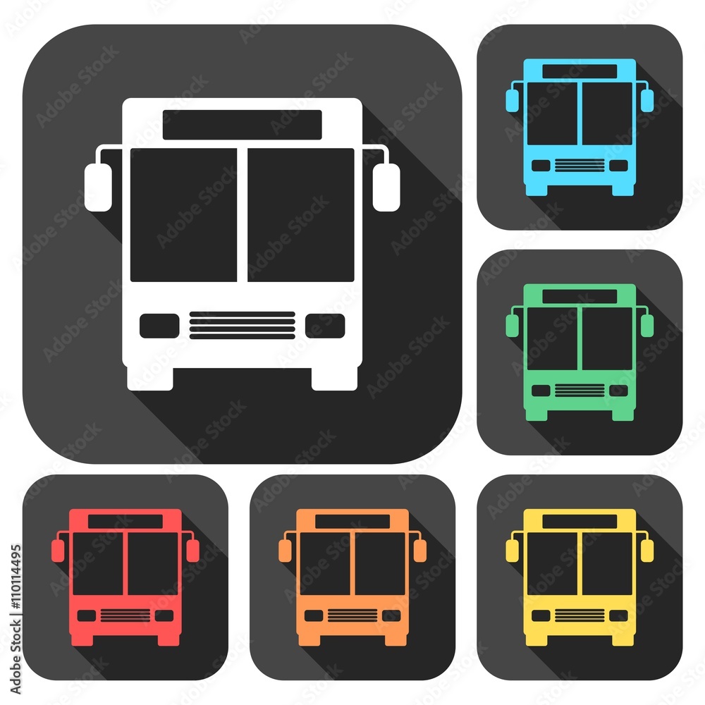Bus icons set with long shadow Bus icons set with long shadow