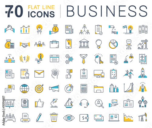 Set Vector Flat Line Icons Business