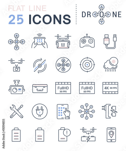Set Vector Flat Line Icons Drones