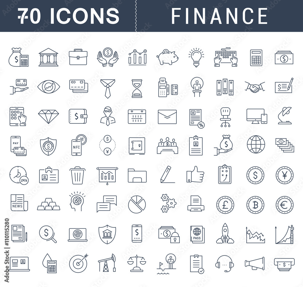 Set Vector Flat Line Icons Finance Set Vector Flat Line Icons Finance