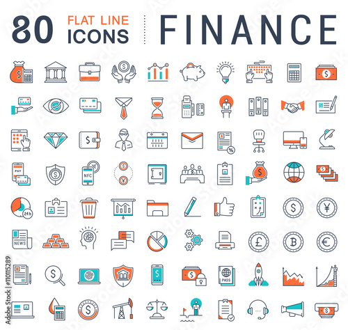 Set Vector Flat Line Icons Finance