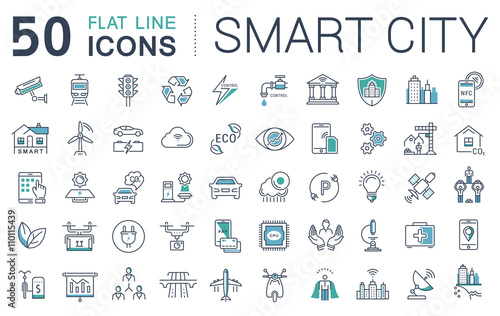 Set Vector Flat Line Icons Smart City