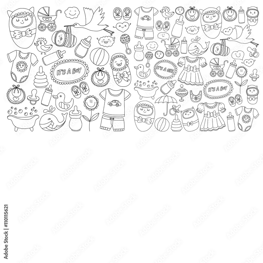 Baby icons Hand drawn doodle vector set Baby icons Hand drawn doodle vector set
