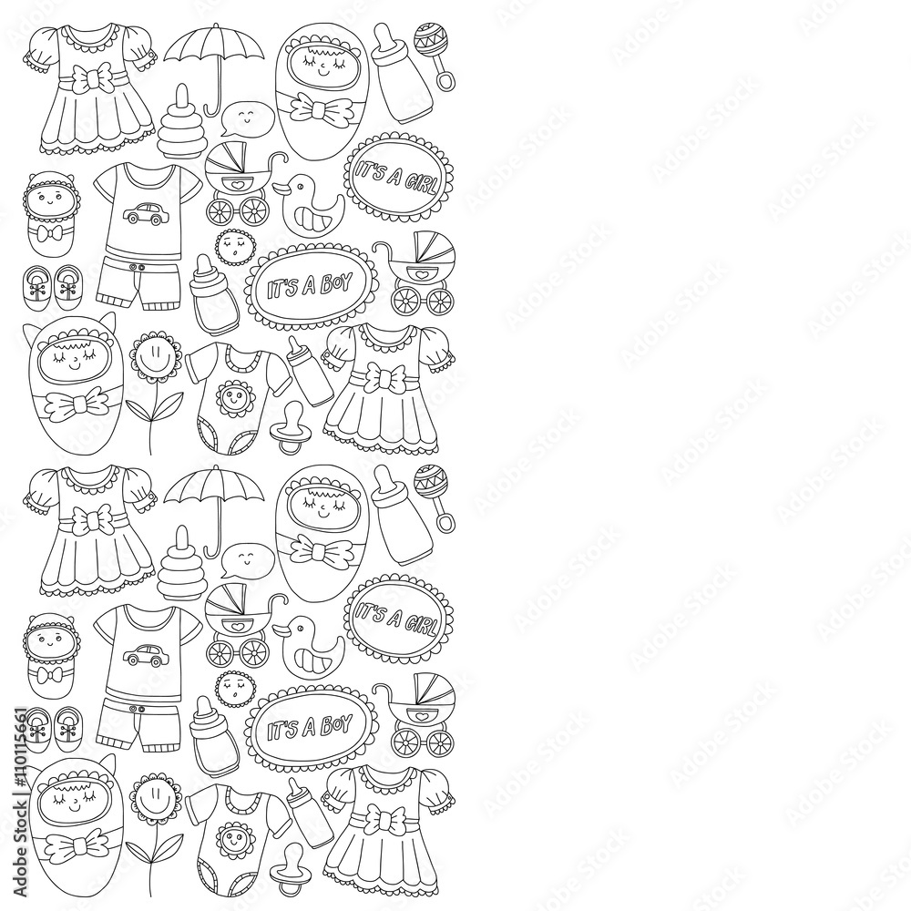 Baby icons Hand drawn doodle vector set Baby icons Hand drawn doodle vector set