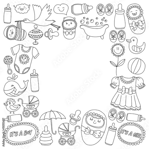 Baby icons Hand drawn doodle vector set