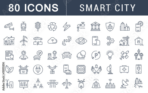 Set Vector Flat Line Icons Smart City