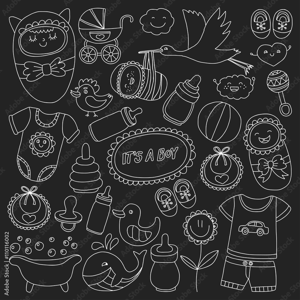 Baby icons Hand drawn doodle vector set