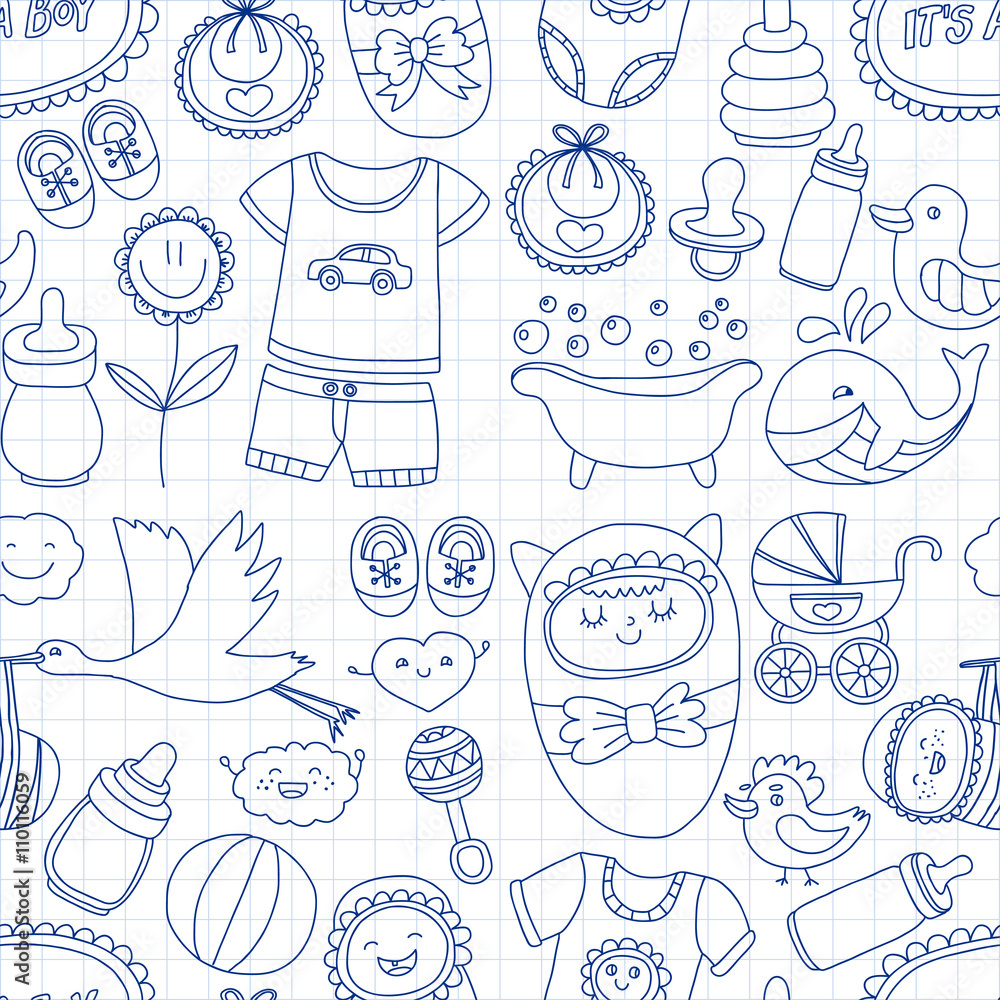 Baby icons Hand drawn doodle vector set