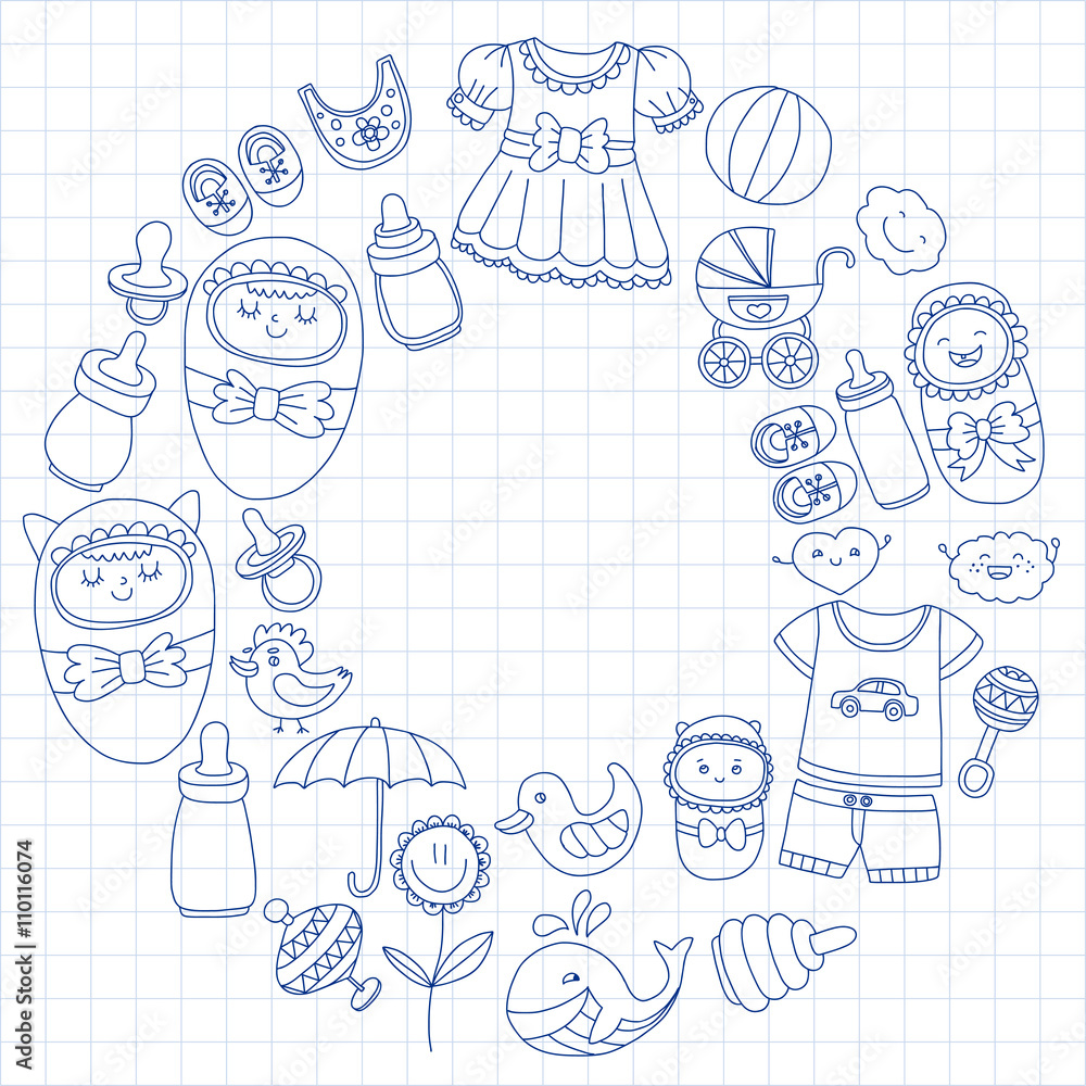 Baby icons Hand drawn doodle vector set Baby icons Hand drawn doodle vector set