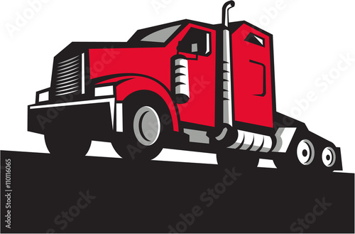 Semi Truck Tractor Low Angle Retro