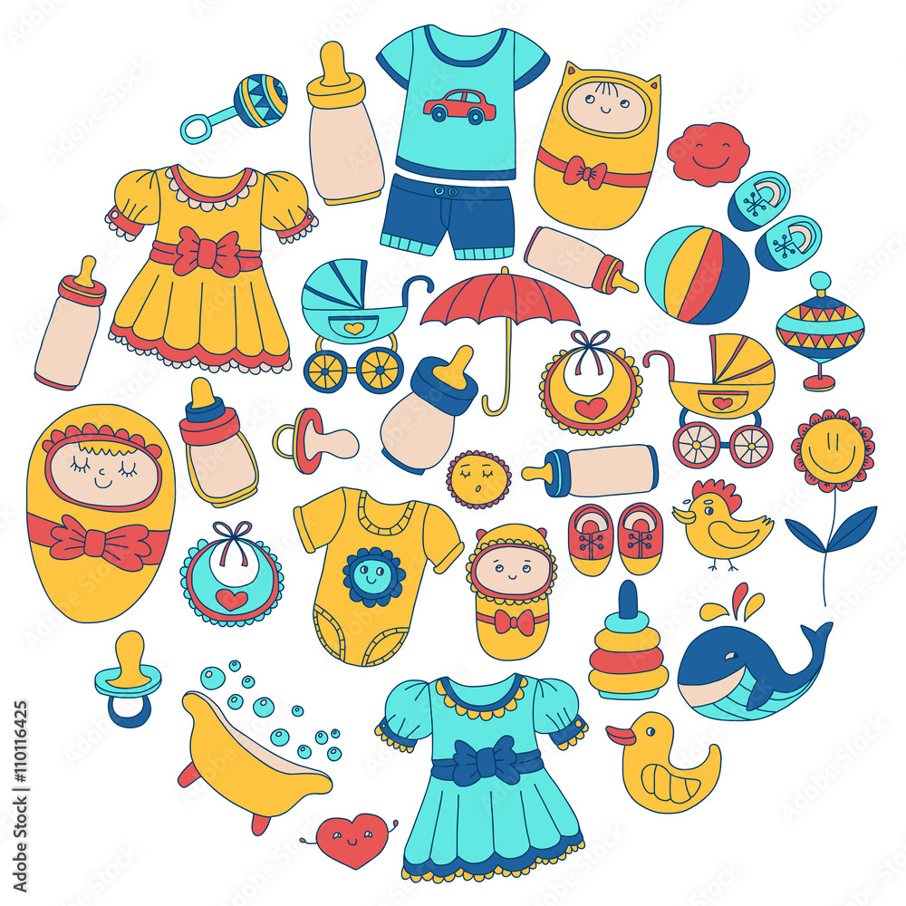 Baby icons Hand drawn doodle vector set Baby icons Hand drawn doodle vector set