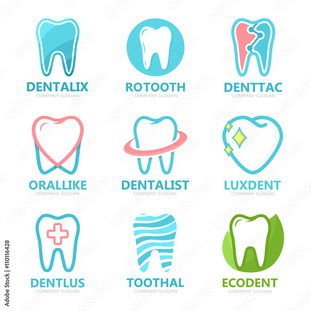 Set of tooth logo design template. Dental logo. Dental clinic logo. Tooth  logo. Healthy tooth logo. Dentist logo. Oral logo. Vector logo template  Stock Vector | Adobe Stock