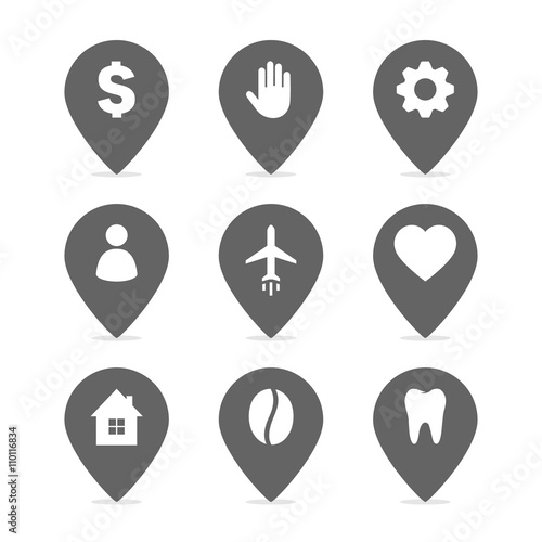 Free Download Set of the gray map point. Hand with map pointer icon. Plane with map pointer icon. People with map pointer icon. Tooth with map pointer icon. House with map pointer icon. Map pointer icon. - GFXLoad