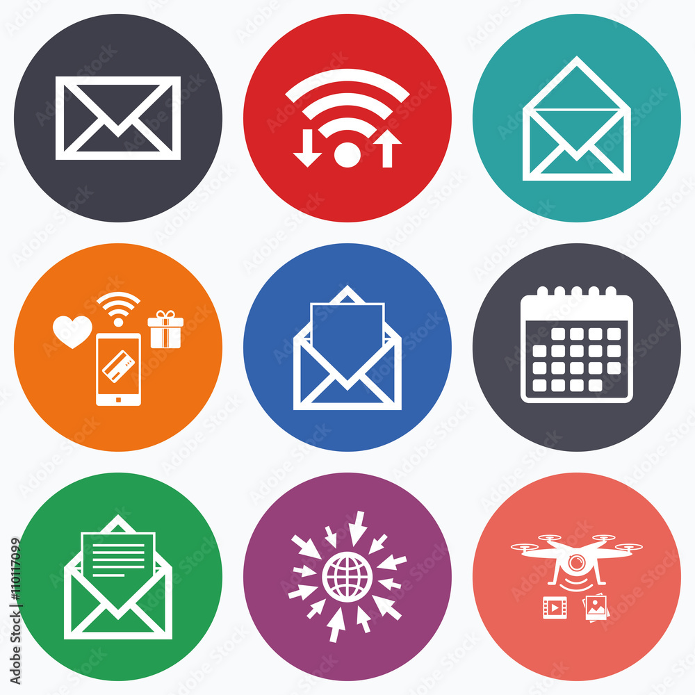 Mail envelope icons. Message document symbols. Mail envelope icons. Message document symbols.