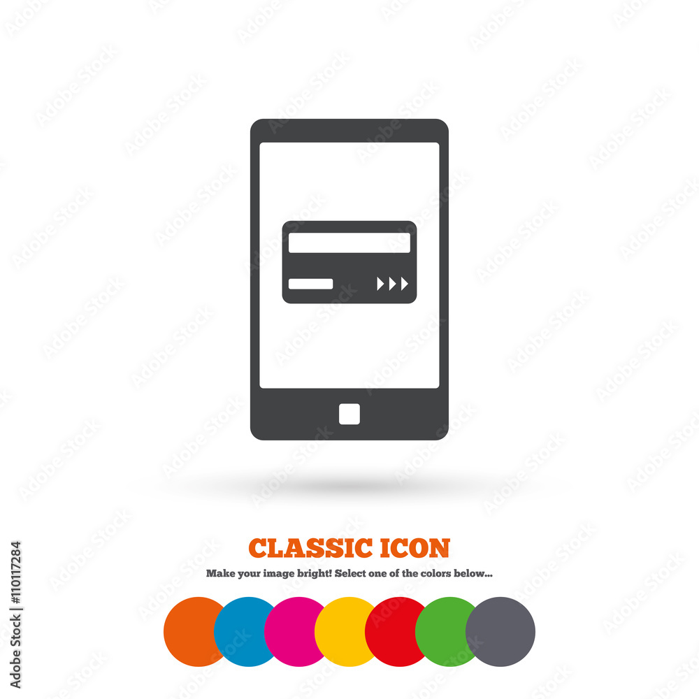 Mobile payments icon. Smartphone with card. Mobile payments icon. Smartphone with card.