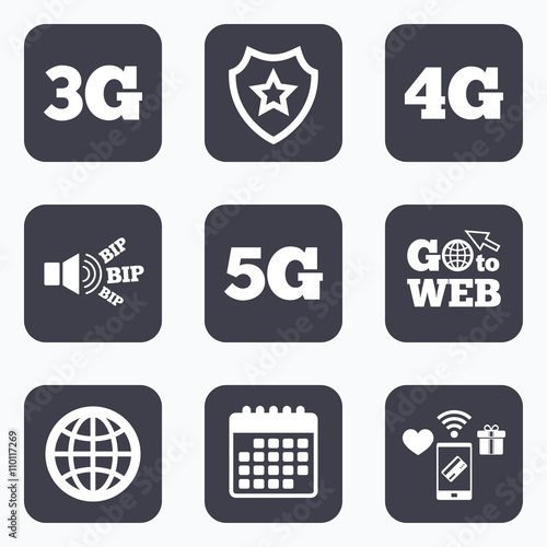 Mobile telecommunications icons. 3G, 4G and 5G.