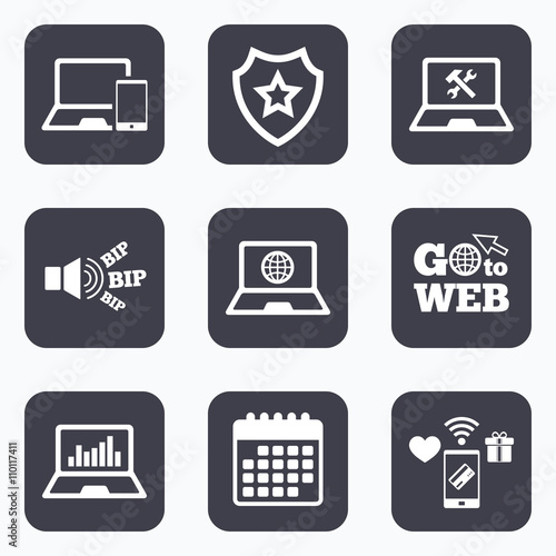 Notebook laptop pc icons. Repair fix service.