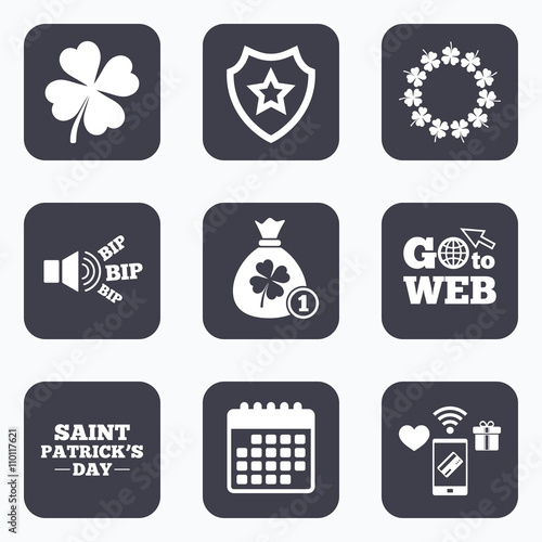 Saint Patrick day icons. Money bag with clover.