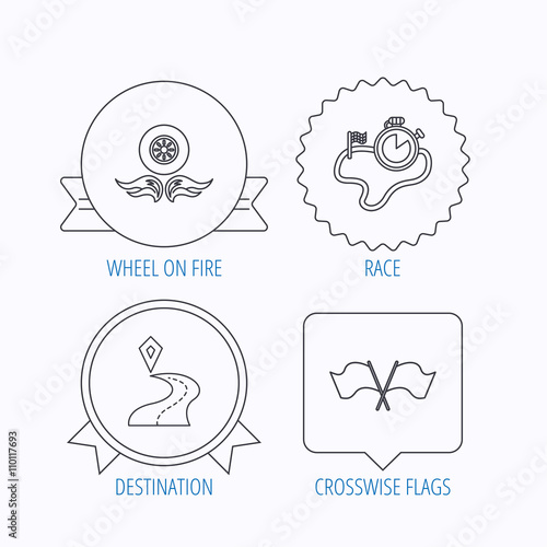 Race flags, timer and destination pointer icons.
