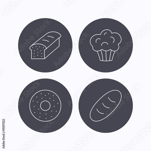 Muffin, donut and toast bread icons.