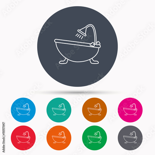 Bathroom icon. Bath with shower sign.