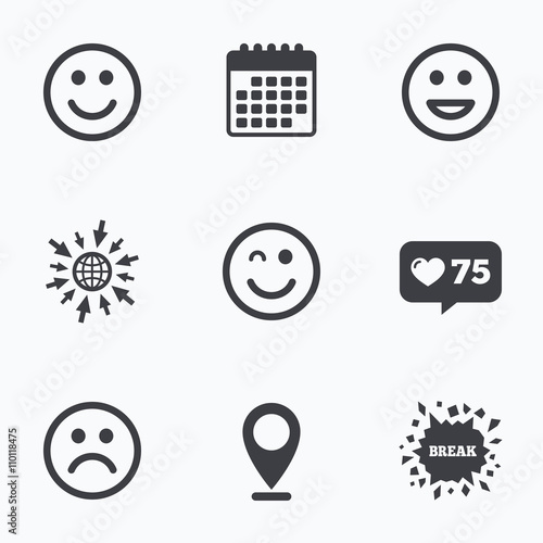 Smile icons. Happy, sad and wink faces.