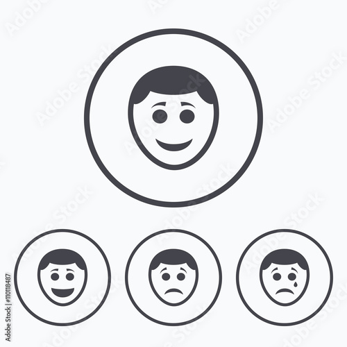 Human smile face icons. Happy, sad, cry.