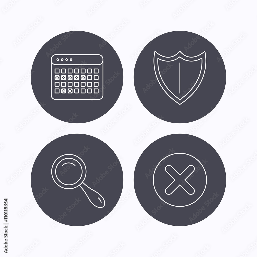 Vettoriale Stock Calendar, magnifying glass and delete icons. Adobe Stock