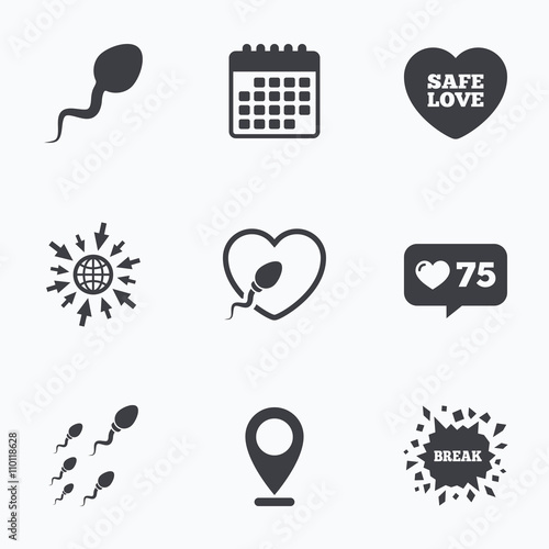 Sperm icons. Fertilization or insemination signs