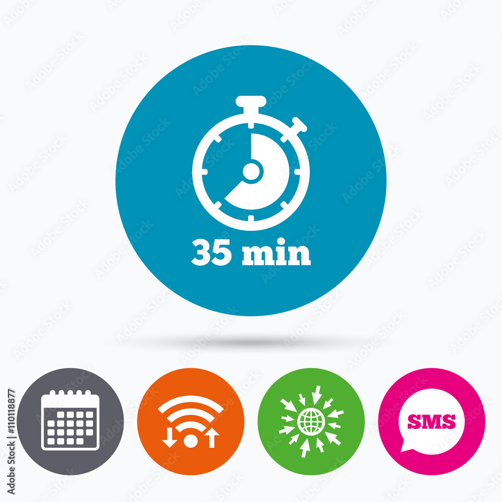 Timer sign icon. 35 minutes stopwatch symbol. Timer sign icon. 35 minutes stopwatch symbol.