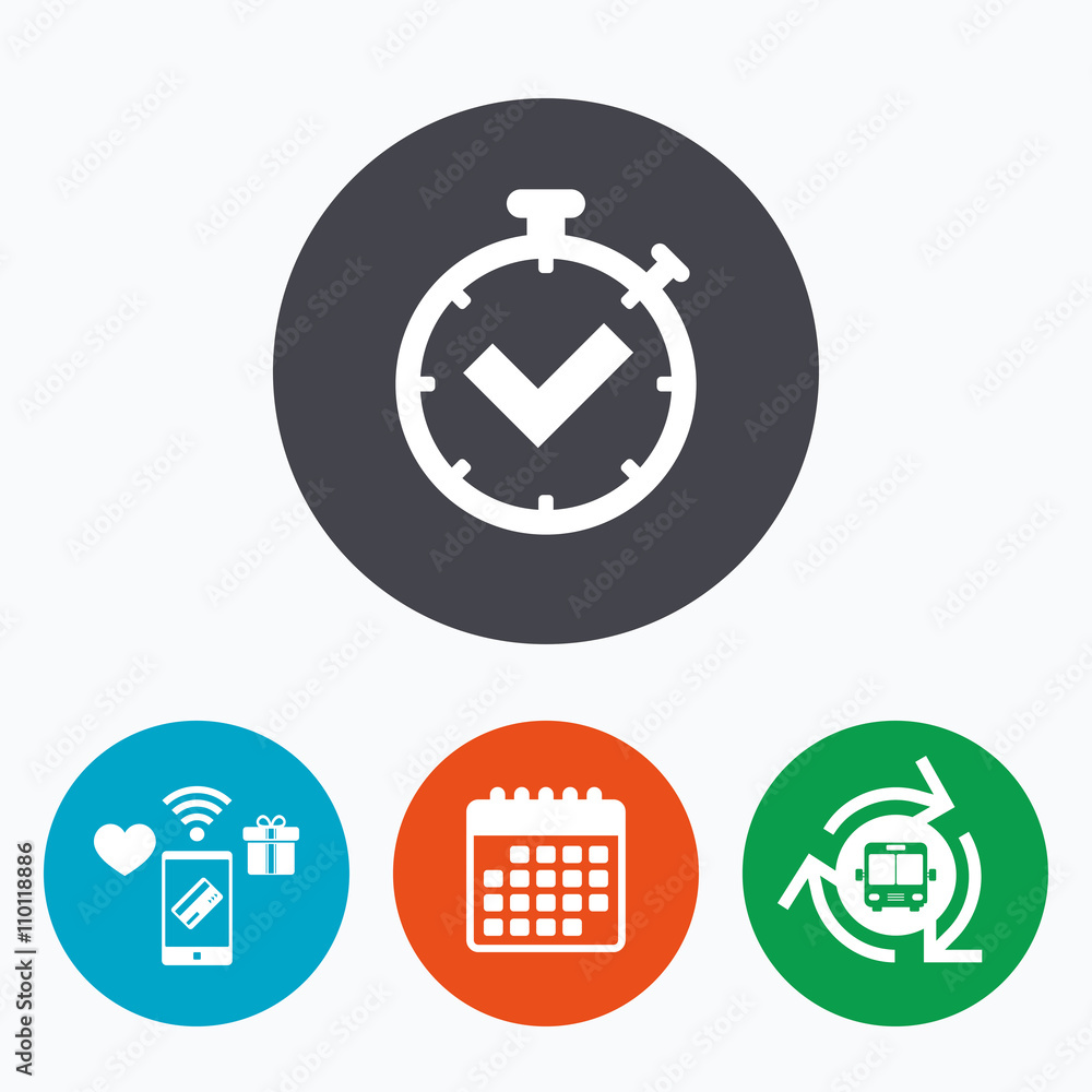 Timer sign icon. Check stopwatch symbol. Timer sign icon. Check stopwatch symbol.