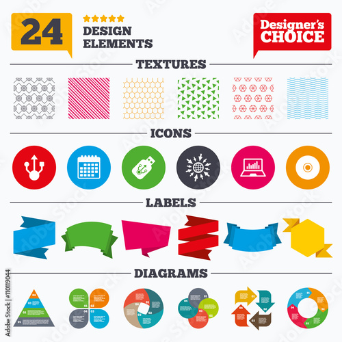 Usb flash drive icons. Notebook or Laptop pc.