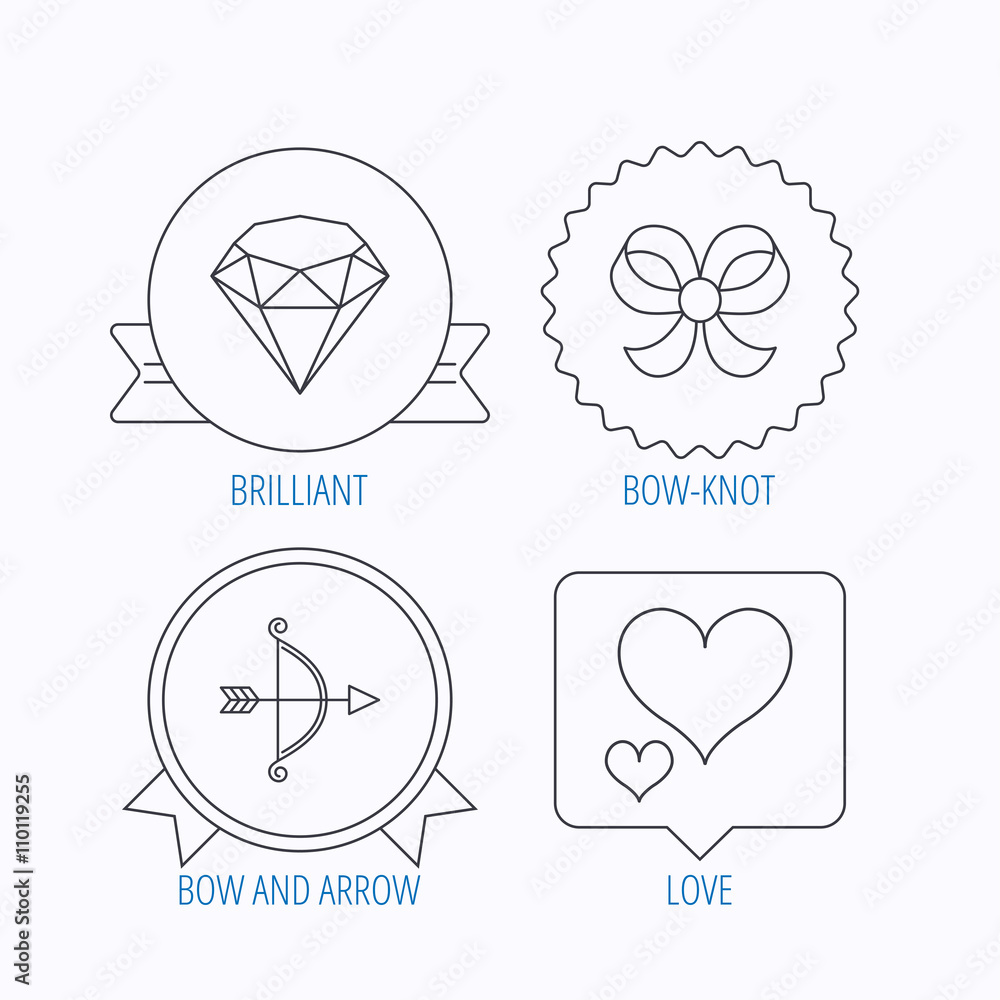 Love heart, brilliant and bow-knot icons.