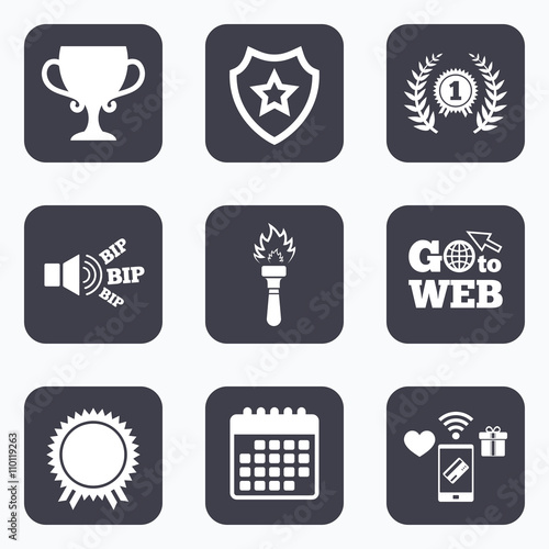 First place award cup icons. Prize for winner.