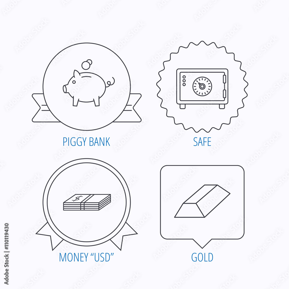 Piggy bank, cash money and safe icons. Piggy bank, cash money and safe icons.
