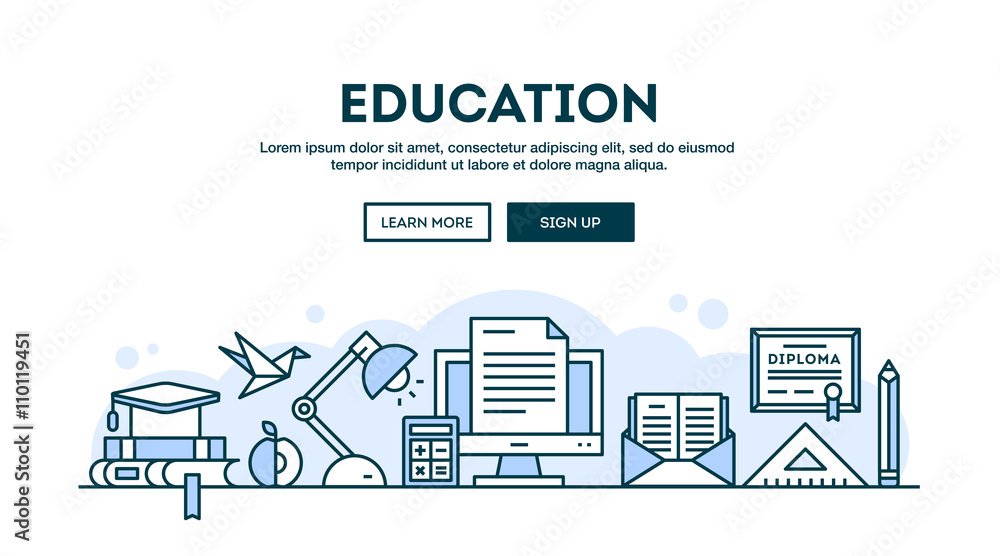 Education, concept header, flat design thin line style