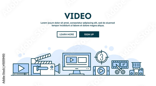 Video making, concept header, flat design thin line style