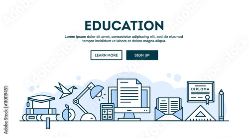 Education, concept header, flat design thin line style
